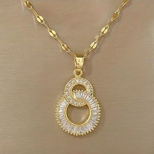 Diamond Interlocking Circles Gold Toned Necklace
